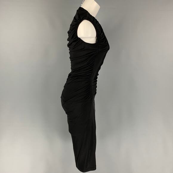 LOUIS VUITTON Size M Black Viscose Ruched Knee-Length Cocktail Dress - Picture 3 of 7